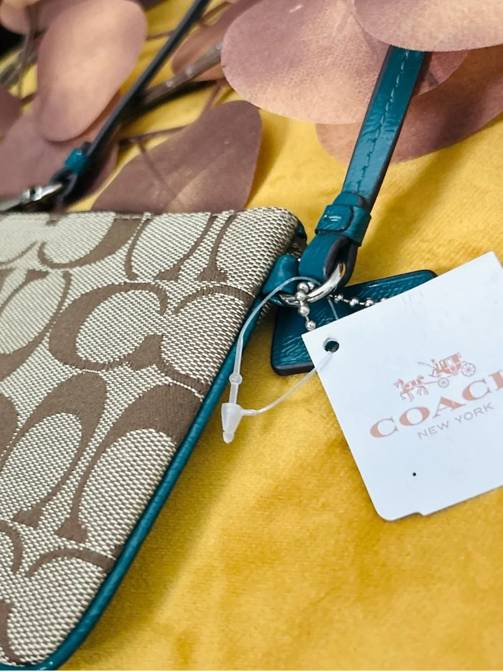 Coach Signature Canvas Wristlet with Teal Trim